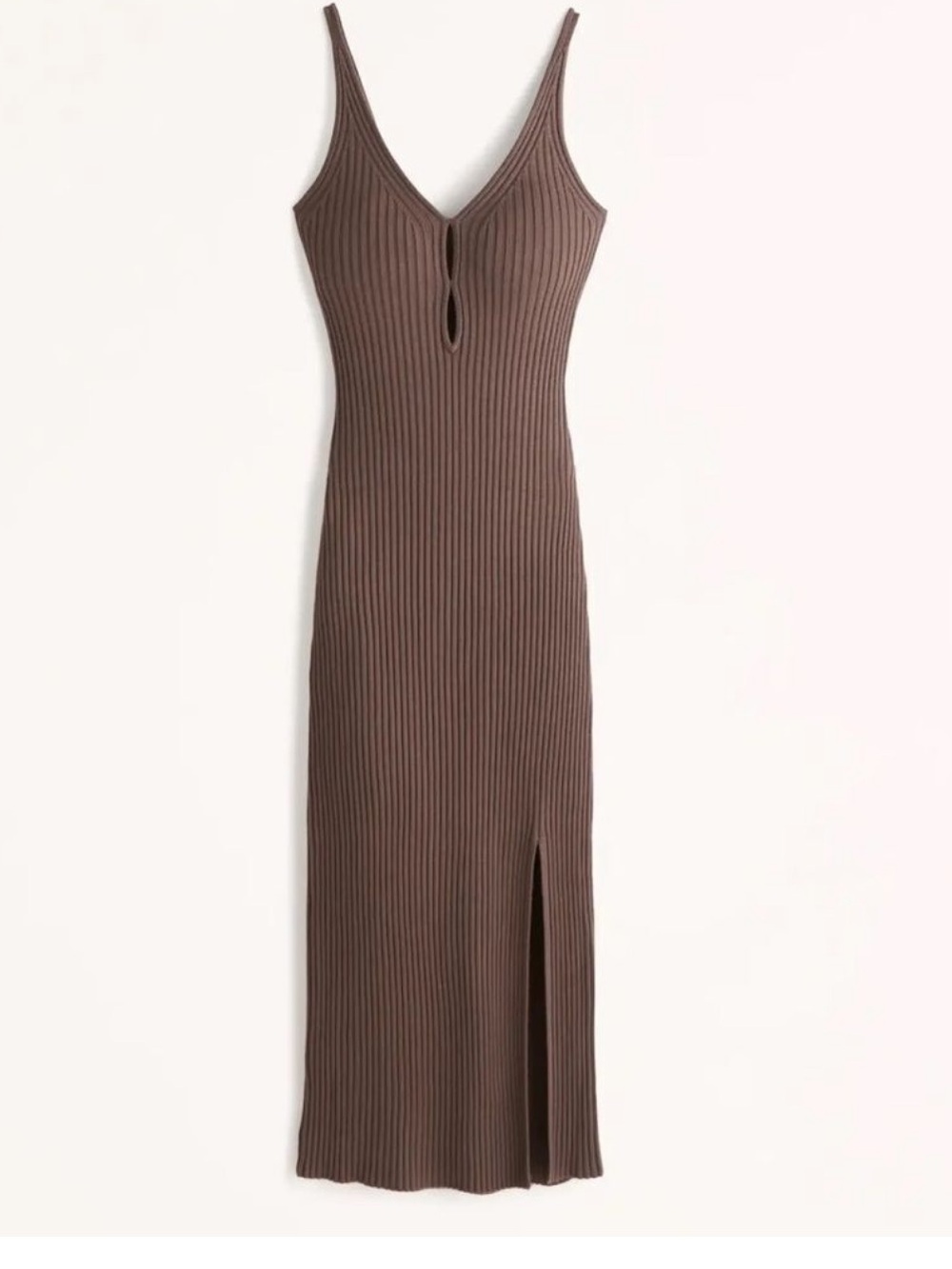 Abercrombie & Fitch Chocolate Brown Ribbed V-Neck Maxi Dress